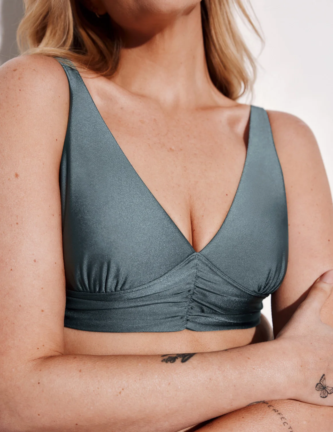 Shimmer Ruched Deep V Bikini Top - Last Call - Image 4